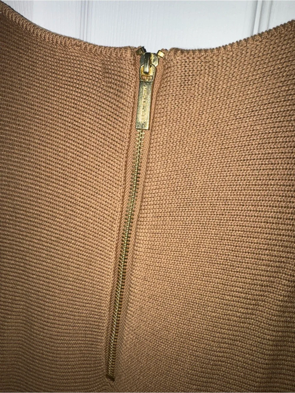Michael Kors Camel Knit Long Sleeve Top with Back Zip